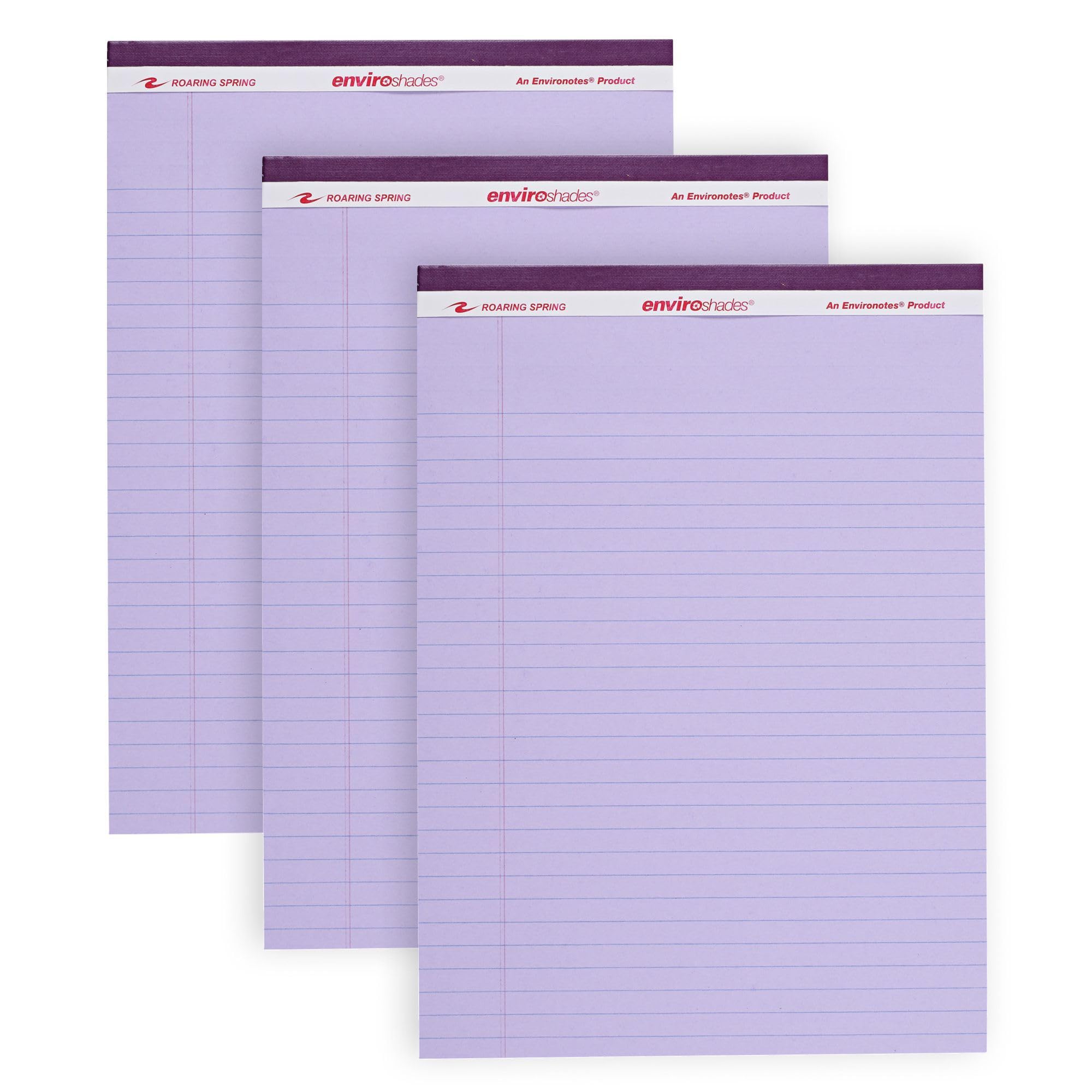 ROARING SPRING Enviroshades Orchid Legal Pads, 3 Pack, Legal Ruled Recycled Colored Writing Note Pads, 8.5" x 11", 50 Sheets, Perforated Paper, Made in USA, Memo Pad For School & Office