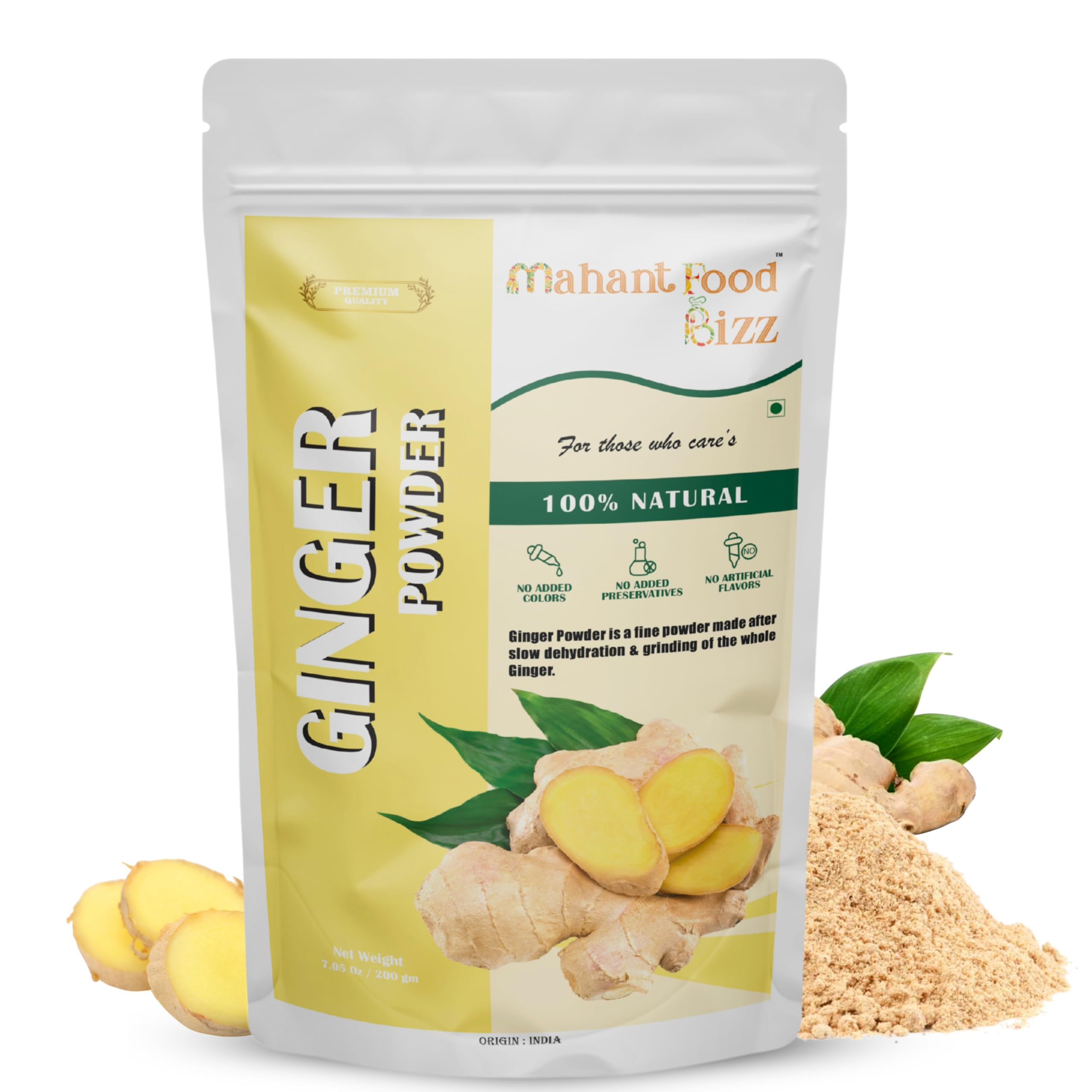 Mahant Food Bizz Ginger Powder, 200g (7.05oz) - 100% Natural, No Added Colors or Preservatives, Pure Ginger Powder
