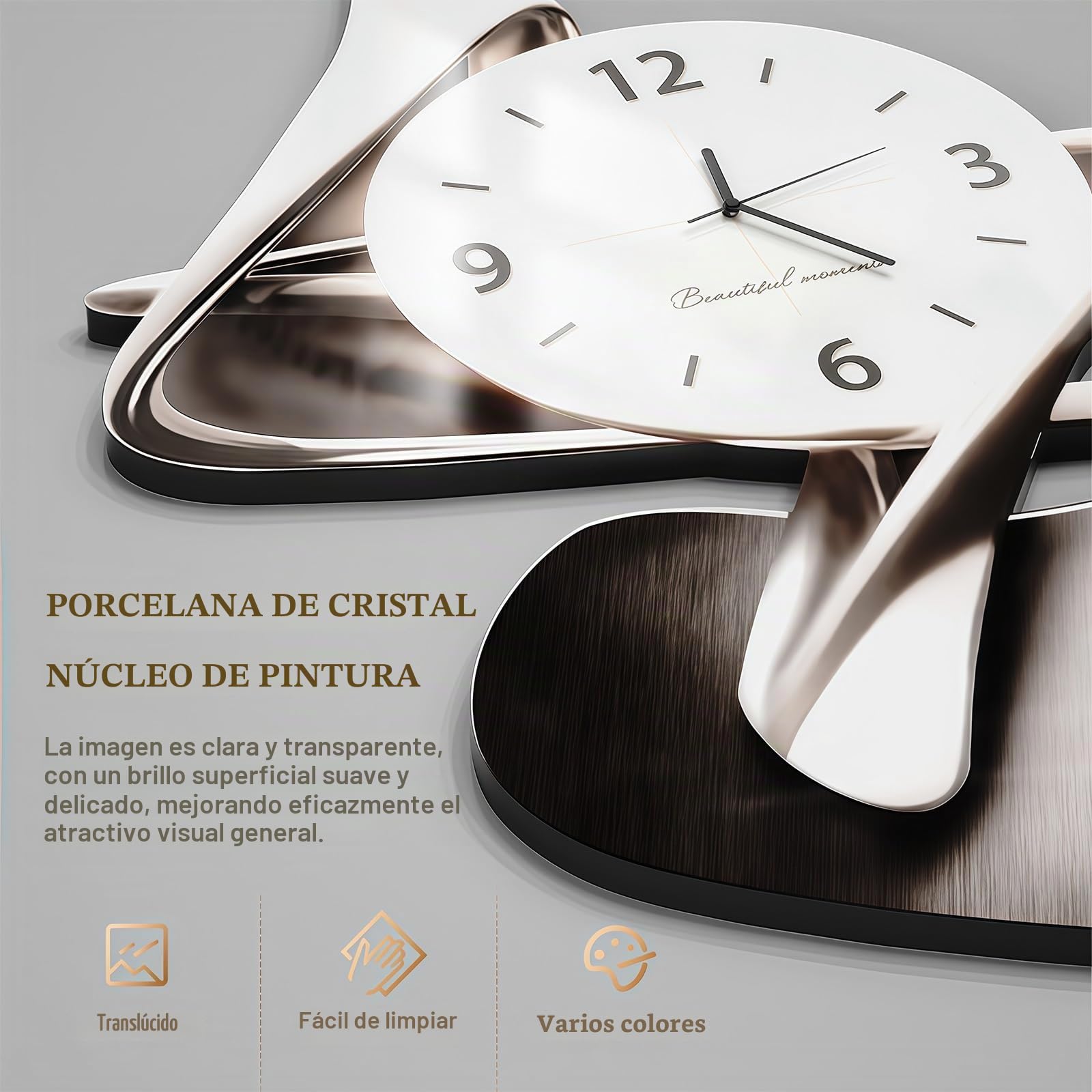 Reloj De Pared Artístico 3D con Luz LED, Reloj Decorativo De Cuarzo Silencioso, Esfera De Porcelana Cristal con Bola Colgante, Decoración Moderna para Salón Dormitorio Oficina