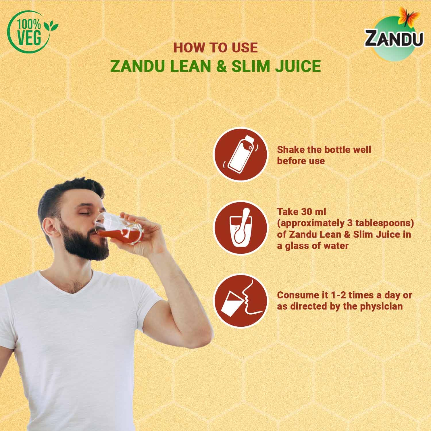 Zandu Lean & Slim Juice 1 Litre With Honey & Apple Cider Vinegar, Helps Maintain Healthy Weight & Boosts Metabolism|100% Ayurvedic And Natural - Image 4 thumbnail