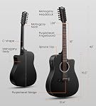 Tostar 12 String Acoustic Electric Guitar for All Players, Black | 42" Full Size, Rich 12-String Tone, Spruce Top & Mahogany Body, Built-In EQ/Tuner, Matte Finish for Stage & Home Playing