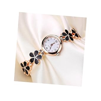Rishtey Bracelet Flower Pattern Analogue Womens or Girls Watch (Rose Gold Black)