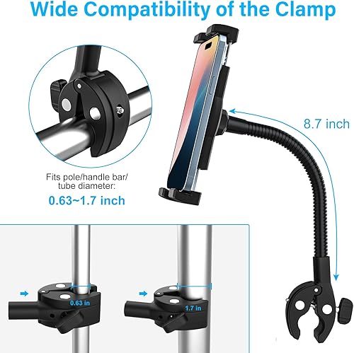 Miniatura 6 de Soporte para silla de ruedas, barco, bicicleta, soporte para tableta, cuello de cisne brazo de aluminio flexible Manillar para tableta, barra de