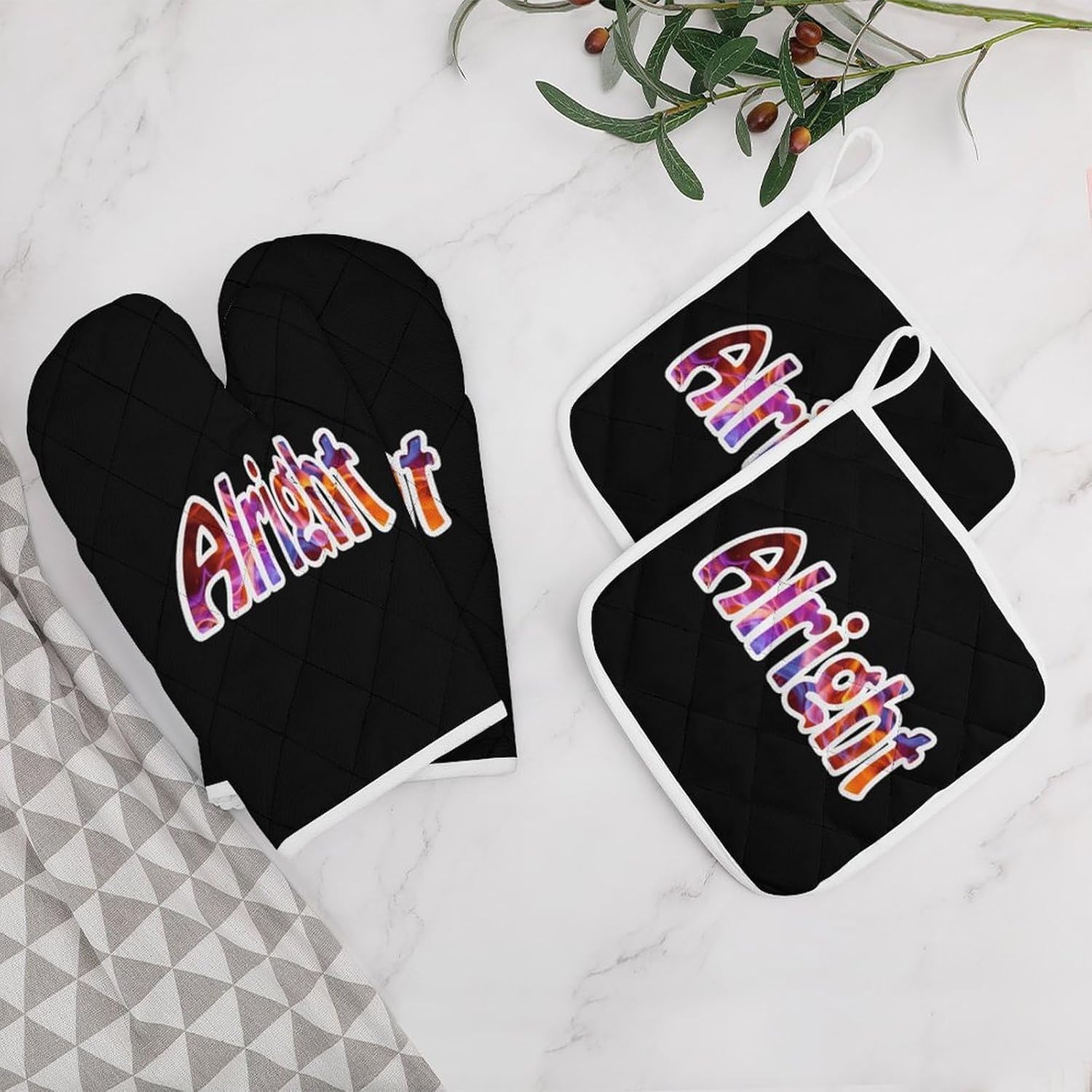 Alright Oven Mitts and Pot Holders 4Pcs Set Heat Resistant Cooking Mitts Hot Pads