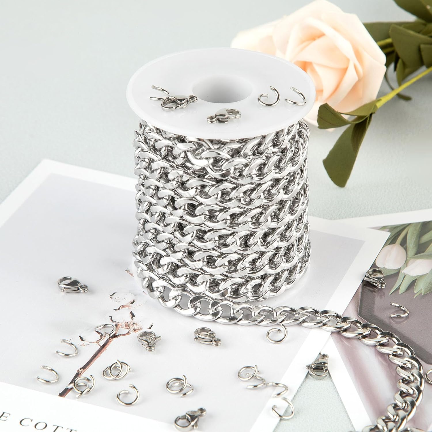 16.4 Feet Stainless Steel Chains for Jewelry Making Chunky Necklace Chain Links Steel Silver Chain Roll for Men DIY Crafts Supply Jewelry Findings - Image 7