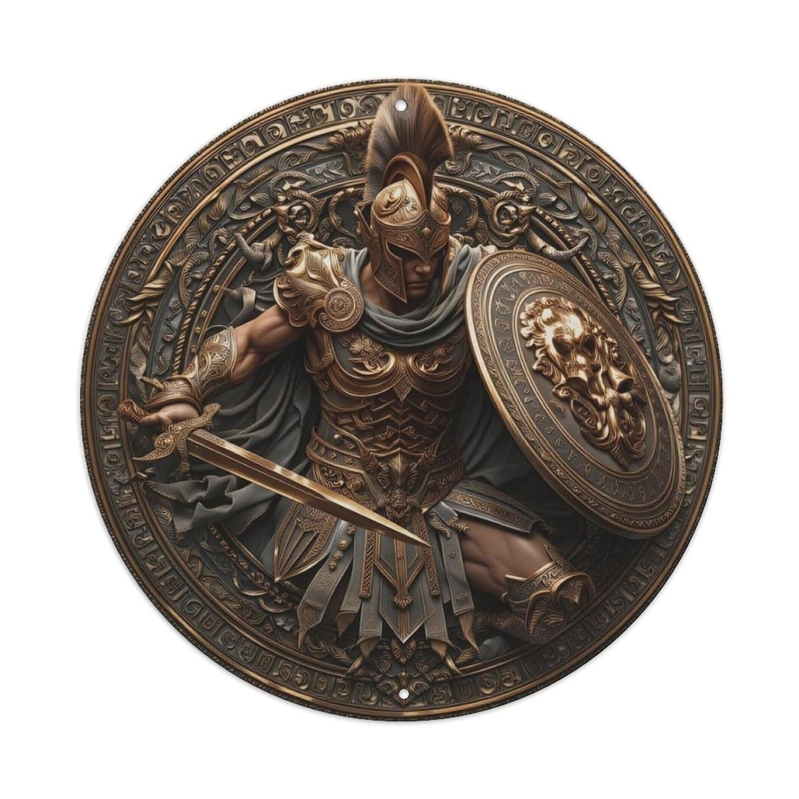 Ancient Warrior With Sword And Shield Metal Tin Sign