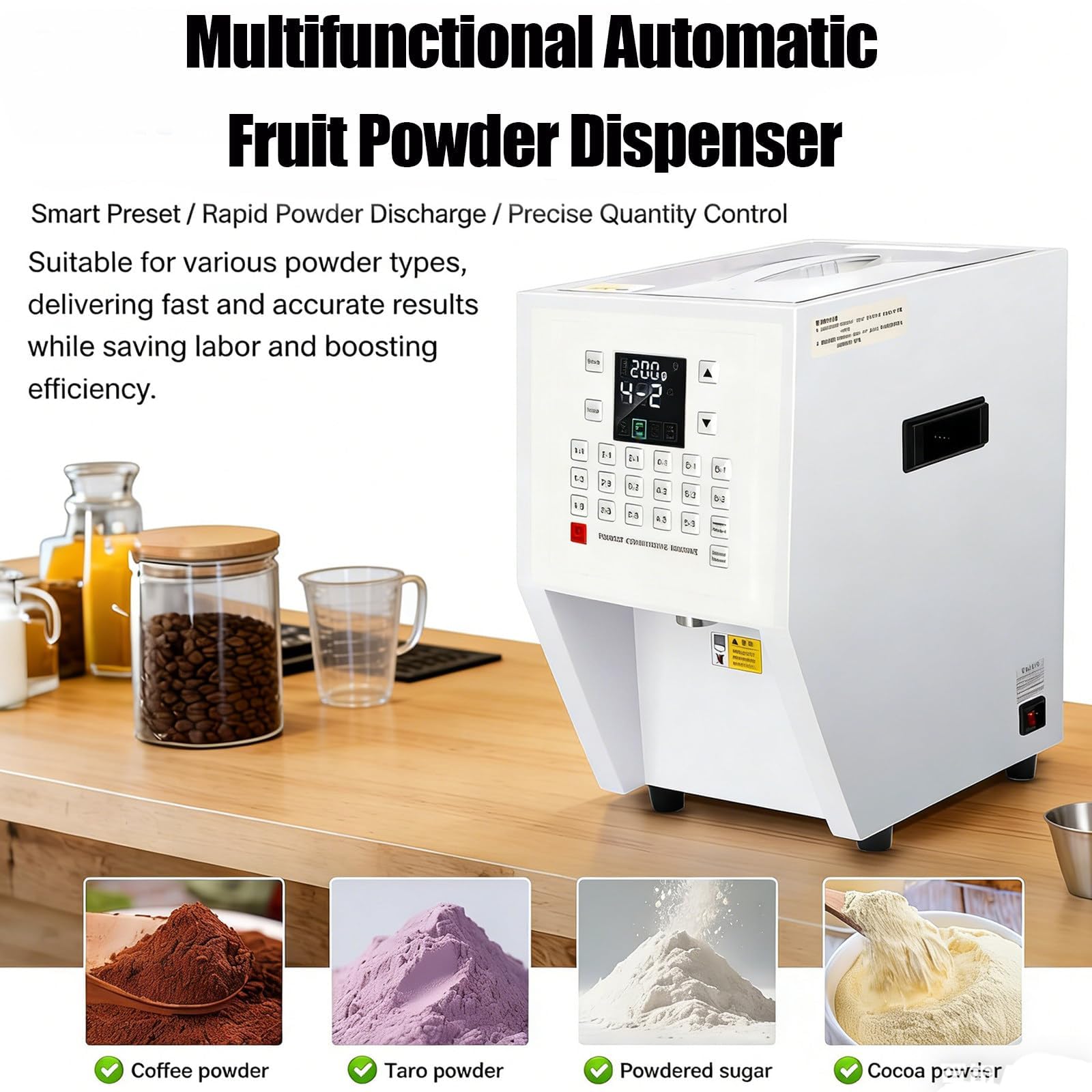 Máquina dispensadora automática de polvo, 17 botones de memoria, capacidad de 3,5 L, ideal para aplicaciones de café, té, cacao y crema