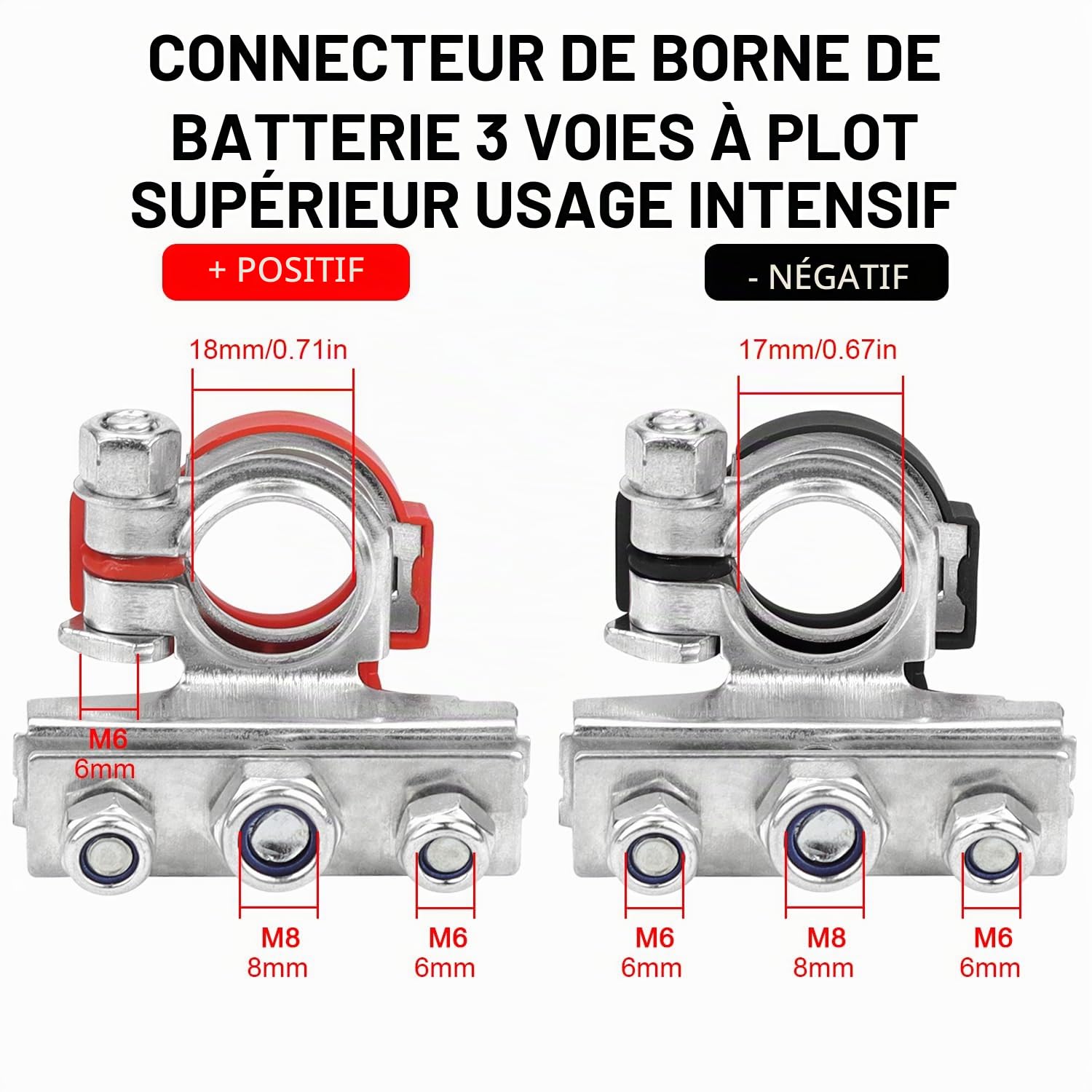 Cosse Batterie 12v Lot de 2 Connecteur de Borne de Batterie 3 Voies 12 V Cosses Batterie Voiture Raccordement de Batterie Positif et Négatif pour Voiture, Camionnette, Caravane, Campin