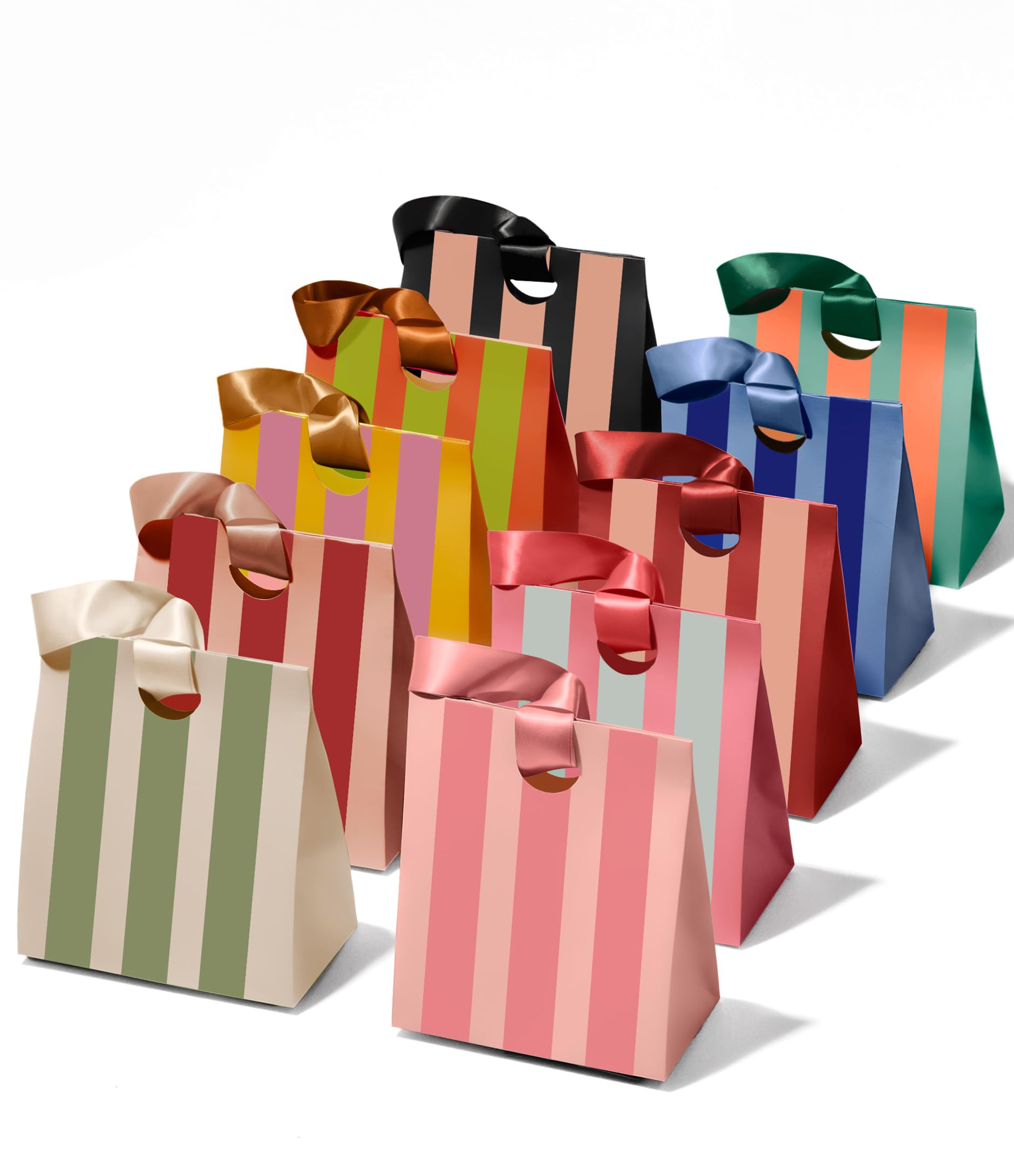 Vitalizart Medium Striped Gift Bags With Satin Ribbon Handles Reusable