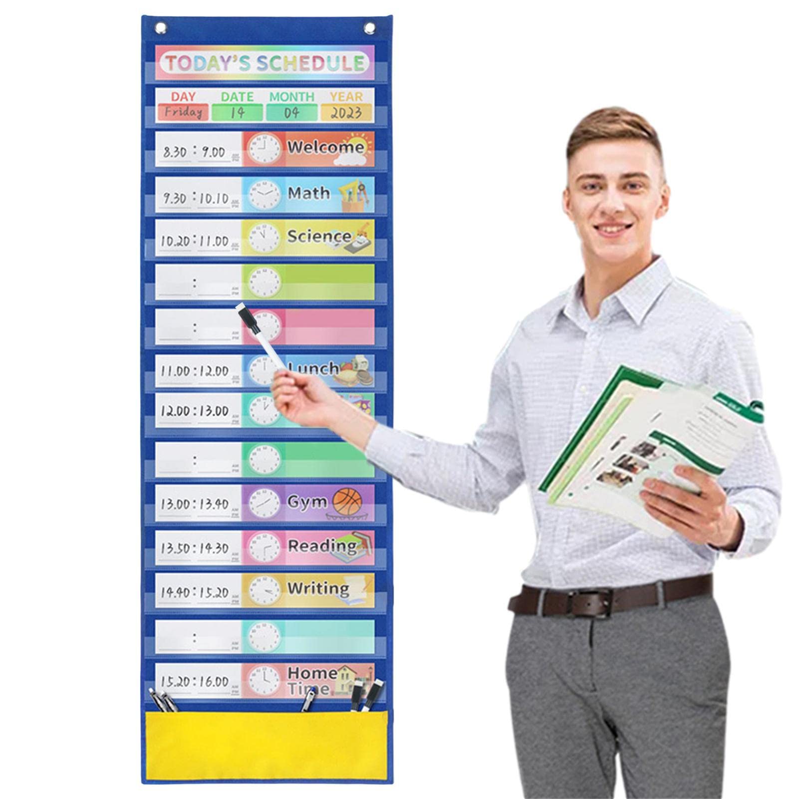 Taschentafel-Kalender – 15+1 Tagesplaner mit trocken abwischbaren Stiften | farbiger Klassenkalender mit 15 Karten, einfach zu montierende Taschentafel auf der Loboy