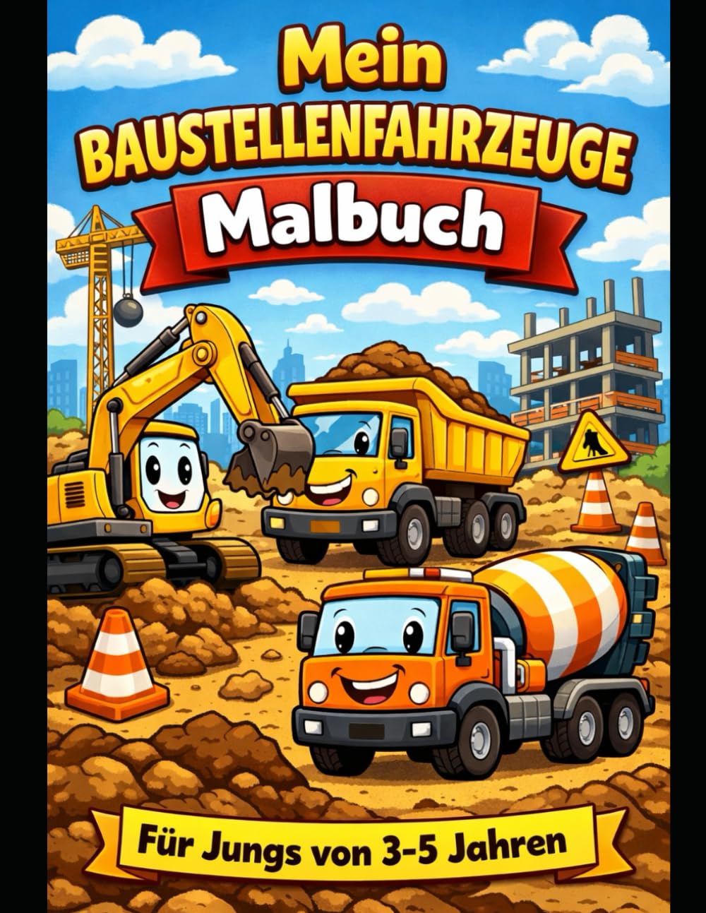 Mein Baustellenfahrzeuge Malbuch: Großes Ausmalbuch mit Bagger, LKW, Kran & mehr – für Jungs von 3–5 Jahren