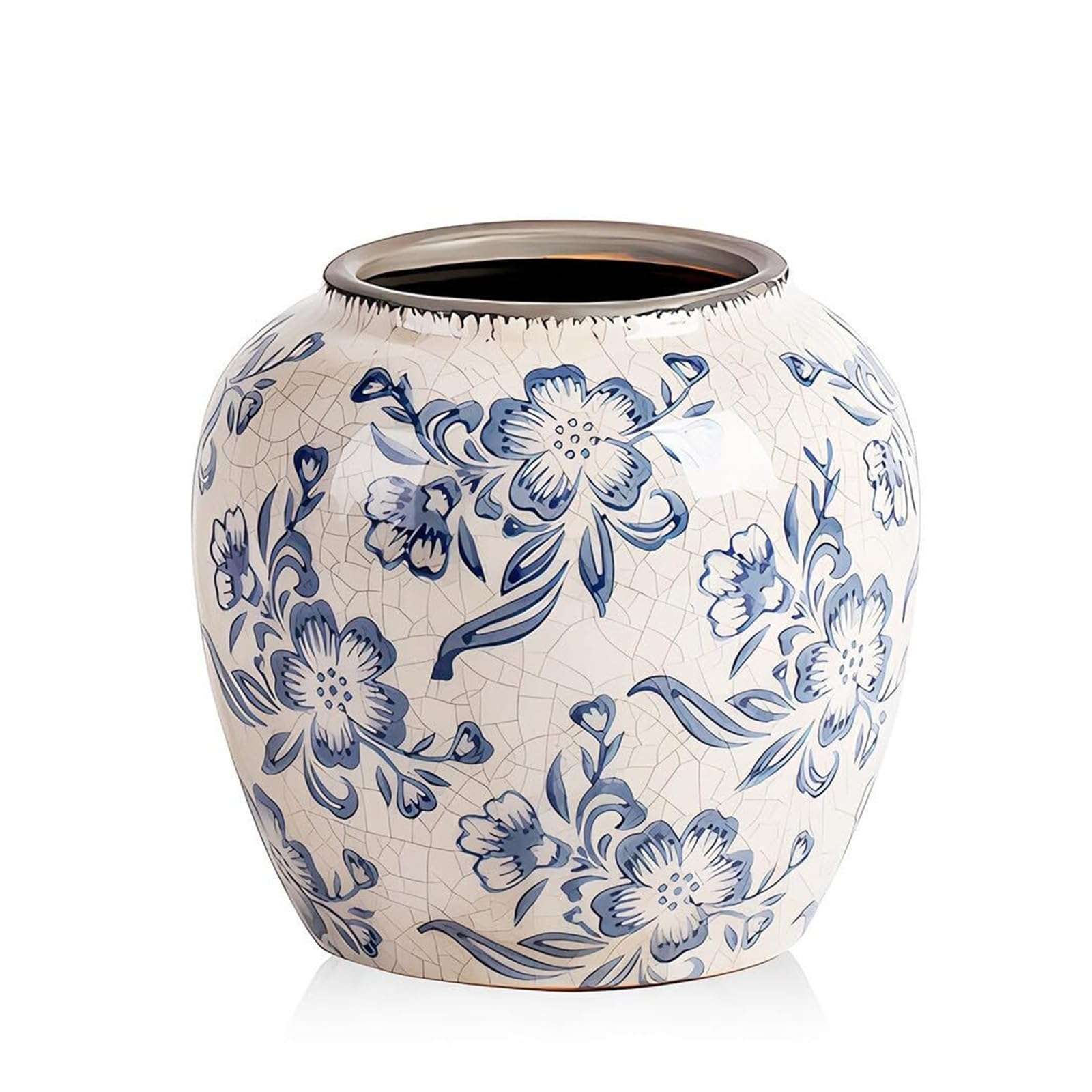Vase en porcelaine craquelée vintage chinoiserie en céramique ronde florale de salon