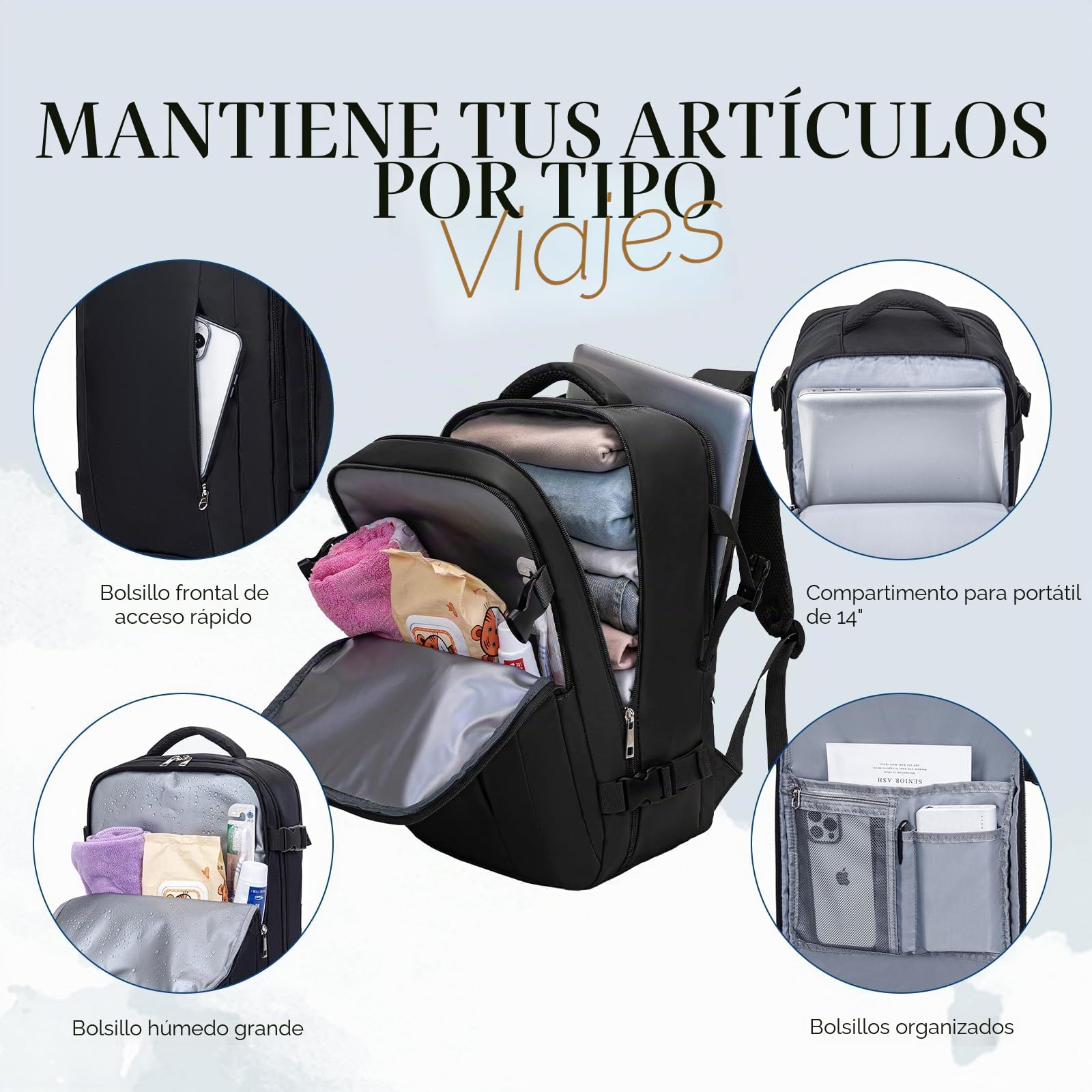 VMIKIV Mochila 40x30x20 para Ryanair Mochila Viaje Cabina Avion 40x20x25 con Multiples Compartimentos y Bolsillo Antirrobo Travel Backpack Hombre Mujer