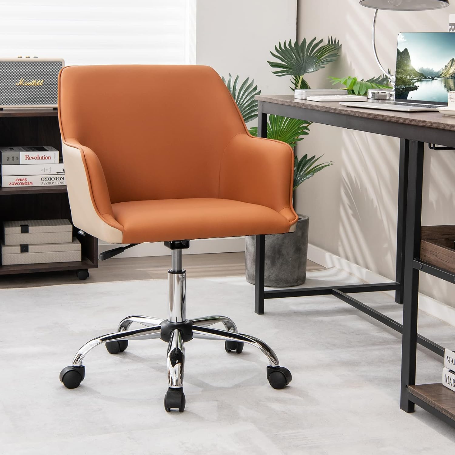 Giantex Home Office Desk Chair, Upholstered PU Leather Task