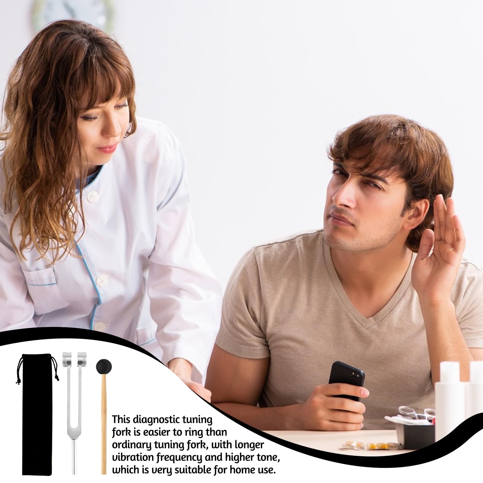 Diapasón estándar de 128 Hz, 128 Hz, con martillo de silicona y bolsa, para reparación del ADN, curación, terapia de sonido, aleación de aluminio, diapasón de diagnóstico, para diagnóstico de bola de