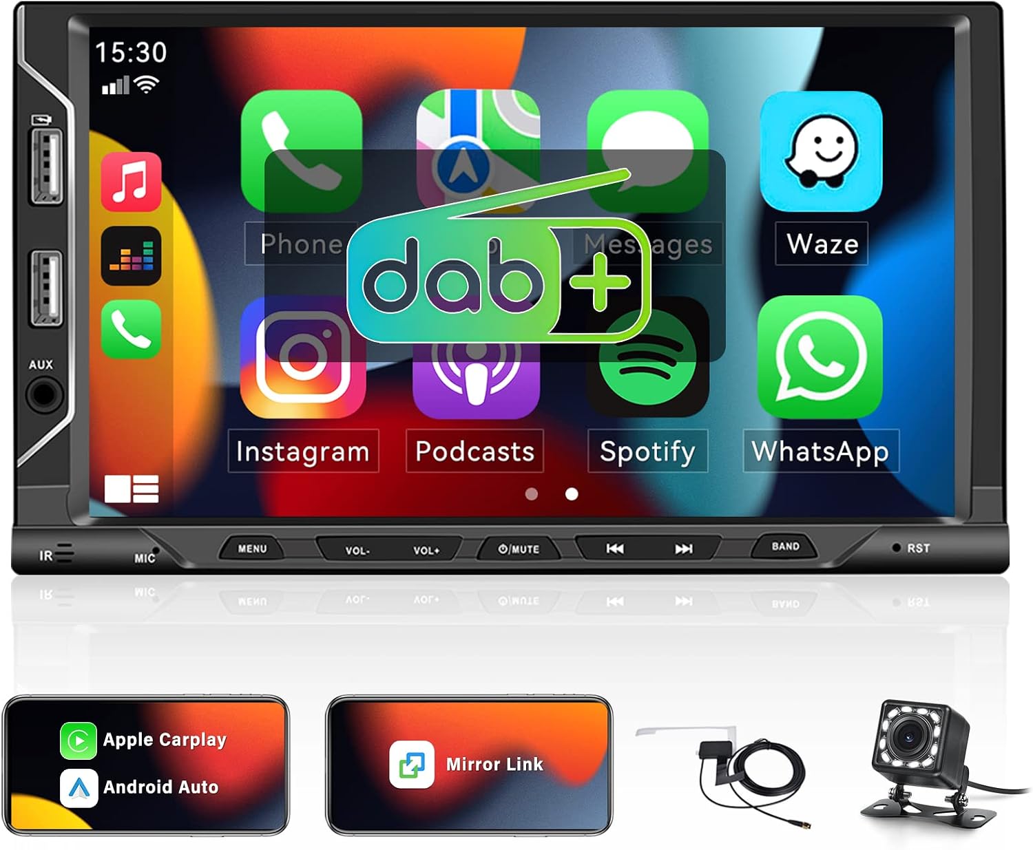 1+16G Android 11 Double Din DAB+ Car Stereo with Wireless CarPlay, 7 ...