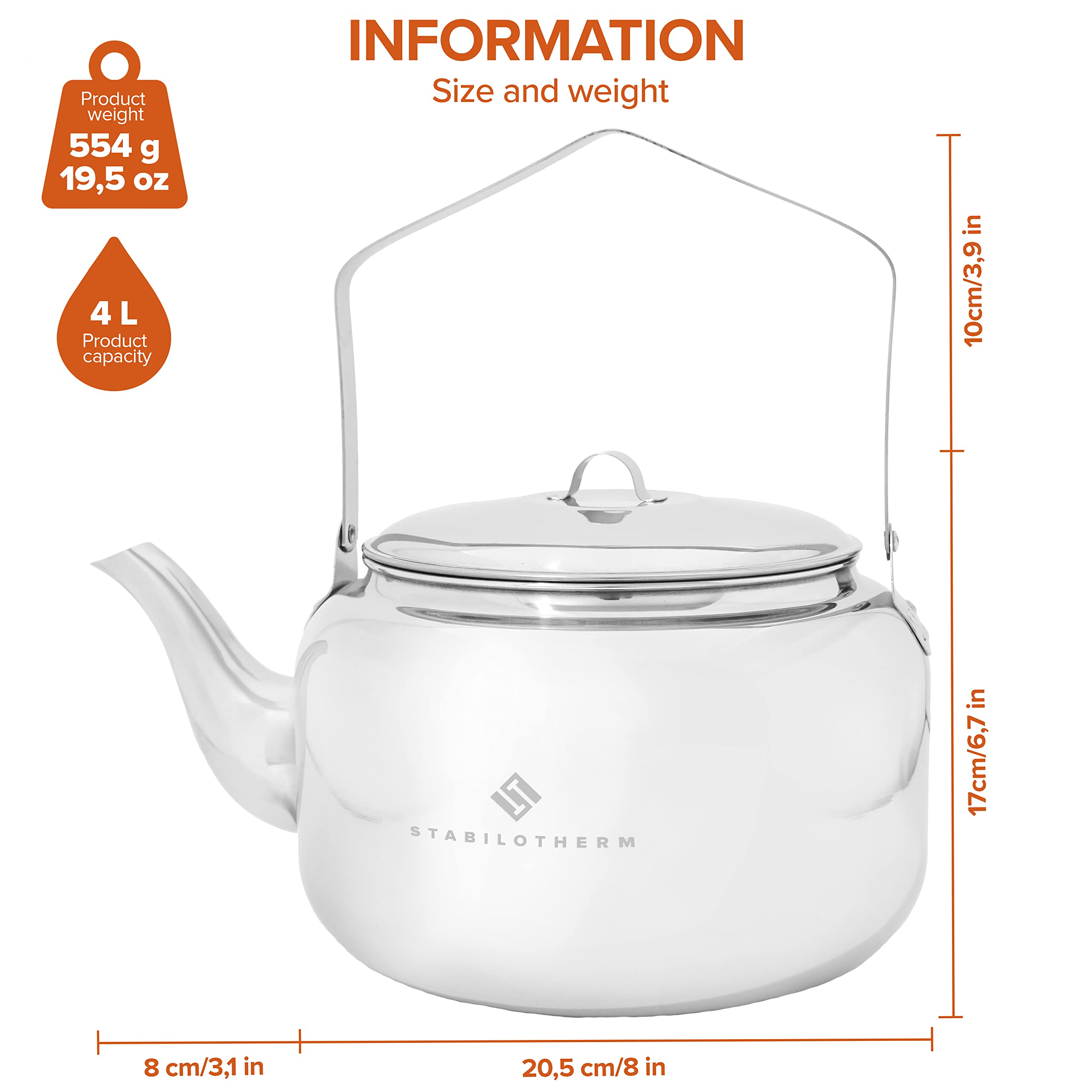 Edelstahl Outdoor-Kaffeekessel 4 Liter I ideal für Lagerfeuer & Grill – Teekessel Wasserkessel Teekanne Wasserkanne Kochgeschirr – ideal für Outdoor Camping Wandern Reisen Picknick