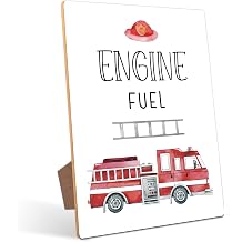 Engine Fuel Table Sign - Firetruck Party Decor, Perfect for Birthday Party, Birthday Decorations, 811 Wooden Party Sign with Stand