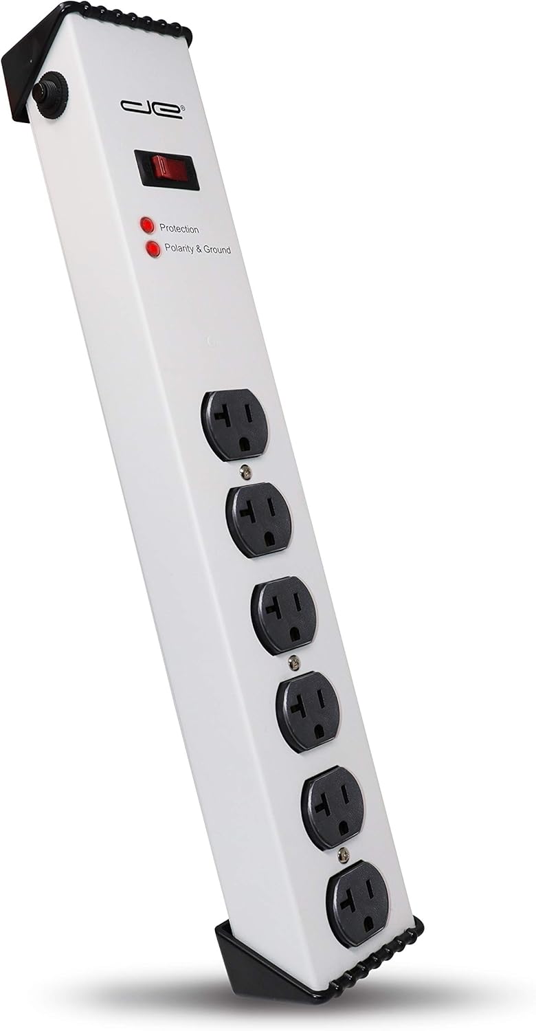 Digital Energy 20 Amp 6-20/T- Slot Plug | 15-Ft Cord - 900 Joule Surge Protector | 6-Outlet, Heavy Duty Steel Body Power Strip
