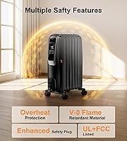Vista 6 de Oil Filled Radiator Heater, 1500W Electric Heater with Thermostat, Space Heaters for Large RoomHeaters with ECO Mode, 24H Timer, Tip-over & Overheat