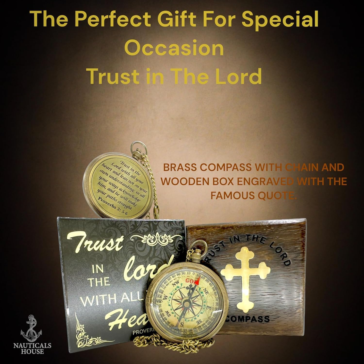 Handcrafted Antique Trust in The Lord Brass 2 Inch Sundial Compass with Leather Case Vintage Style Navigational Compass for Camping & Hiking