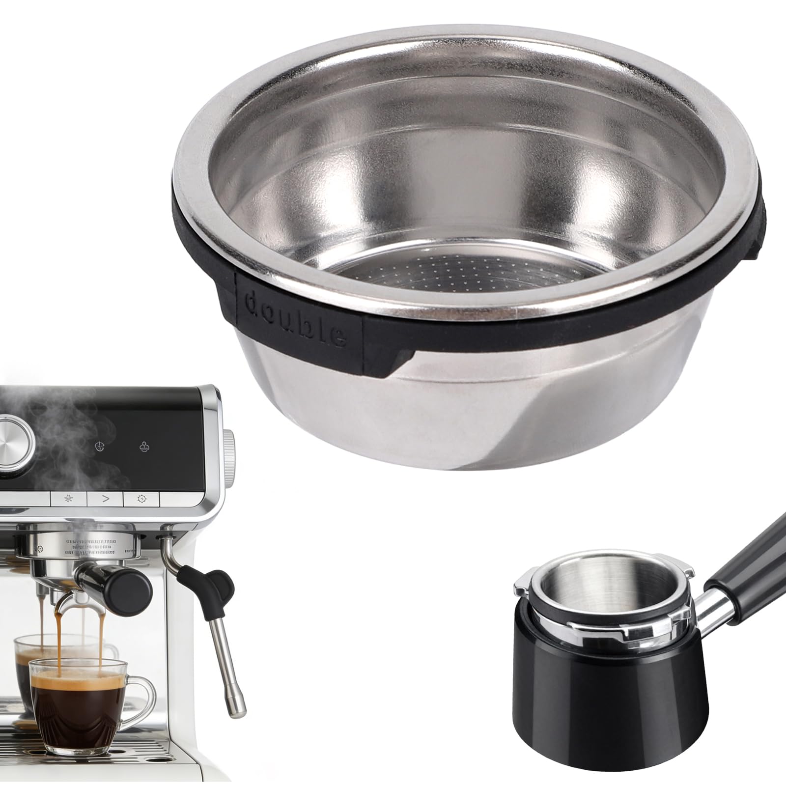 Double Cup Filter Basket Compatible with Ninja Luxe Cafe ES601 ES701, Stainless Steel Pressurized Portafilter Basket Reusable Coffee Filter for Ninja Luxe Cafe Espresso Machine