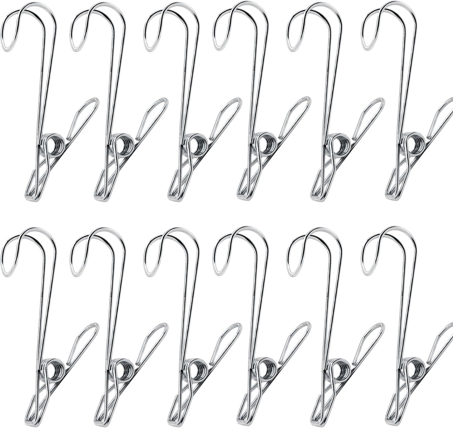 12 Pack Laundry Hooks Clothes Pins Hanging Clips Metal Baby Delicate Item Hanger Rack Office Home Travel Portable