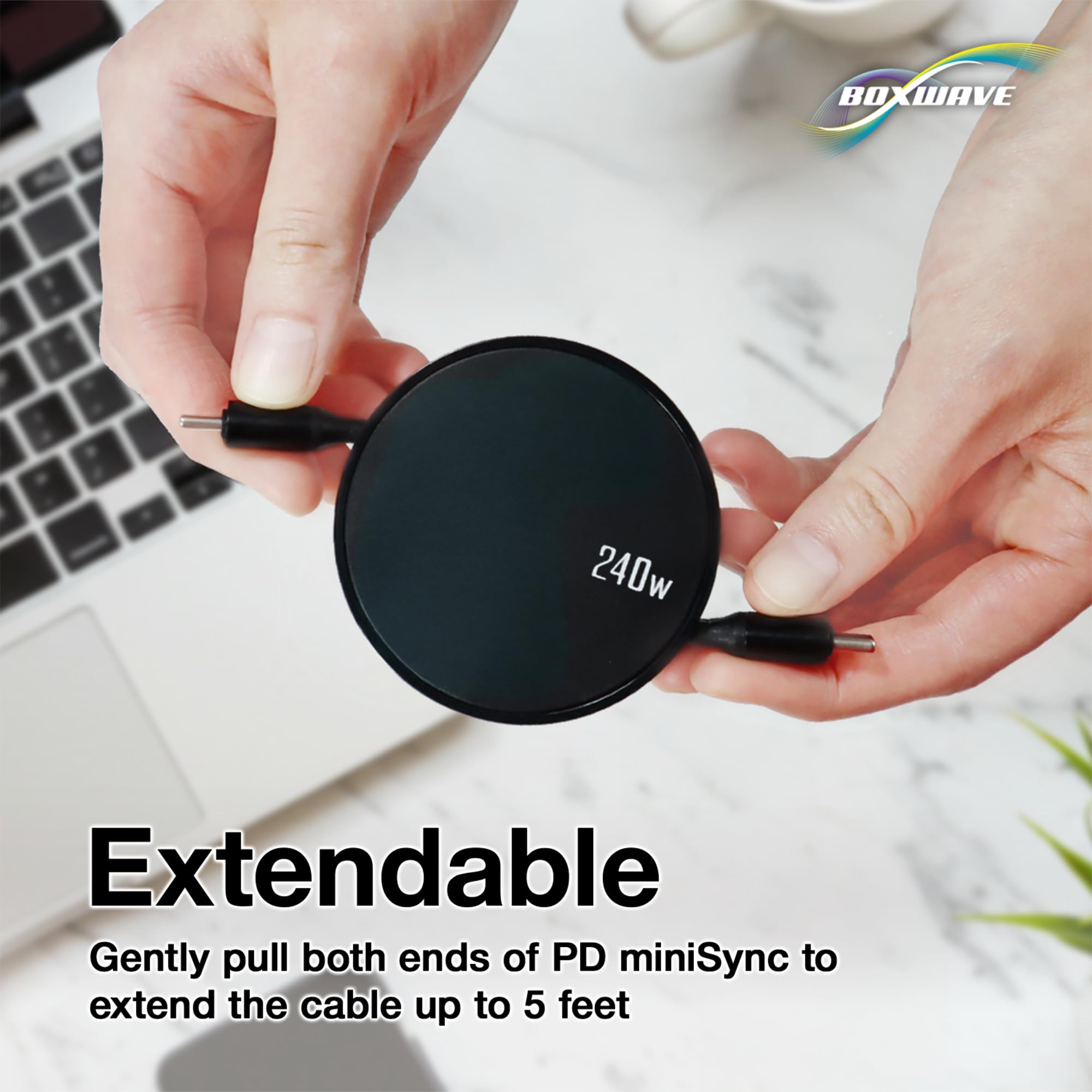 BoxWave Cavo compatibile con XP-Pen Drawing Tablet MD160U (15,6") - PD miniSync (240W), retrattile PD 240W Cavo USB Type-C portatile - Jet Black