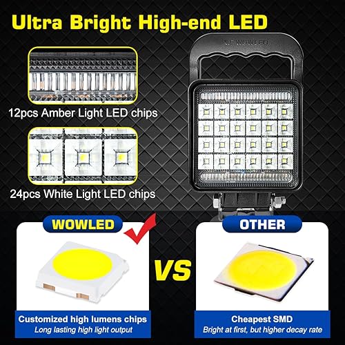 Miniatura 3 de Barra de luz magnética, luz de trabajo LED de doble color ámbar y blanca con base magnética, proyector de campamento portátil, luz de encendedor de