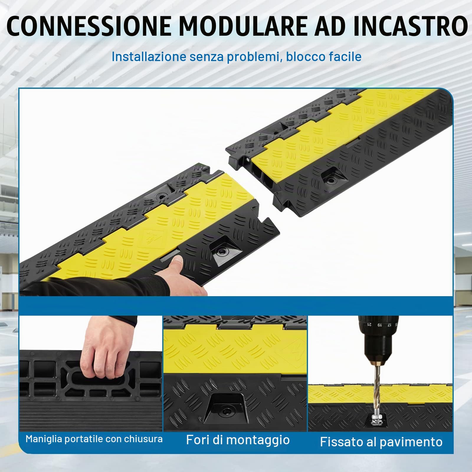VEVOR Passacavo TPU TPR per Protezione dei Cavi Tubi a Pavimento 2 Canali 5 pz 3,05 x 2,79 cm, Rampa Passacavo Modulare a Pavimento per Cavi Impermeabile Carico Max. 10000kg, Rampa Stradale 2 Canali