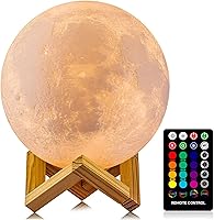 LOGROTATE 4.8" 3D Printed Moon Lamp - 16 RGB Colors LED Night Light w/ Remote, Touch Control, Timer & Stand for Kids Bedroom Decor