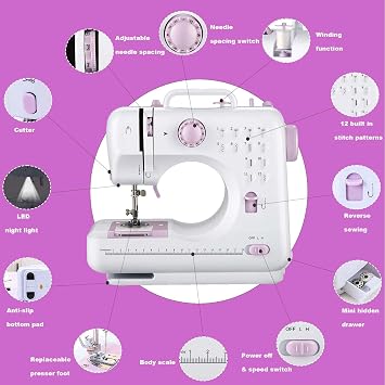 MARIG Sewing machine for beginners with 12 stitches 2 speeds double thread