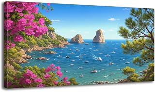 Abstract Wall Art for Living Room Capri island Italy Framed Artwork Ready to Hang Landscape Art Modern Wall Decor Posters for Bedroom Office 20"x40"