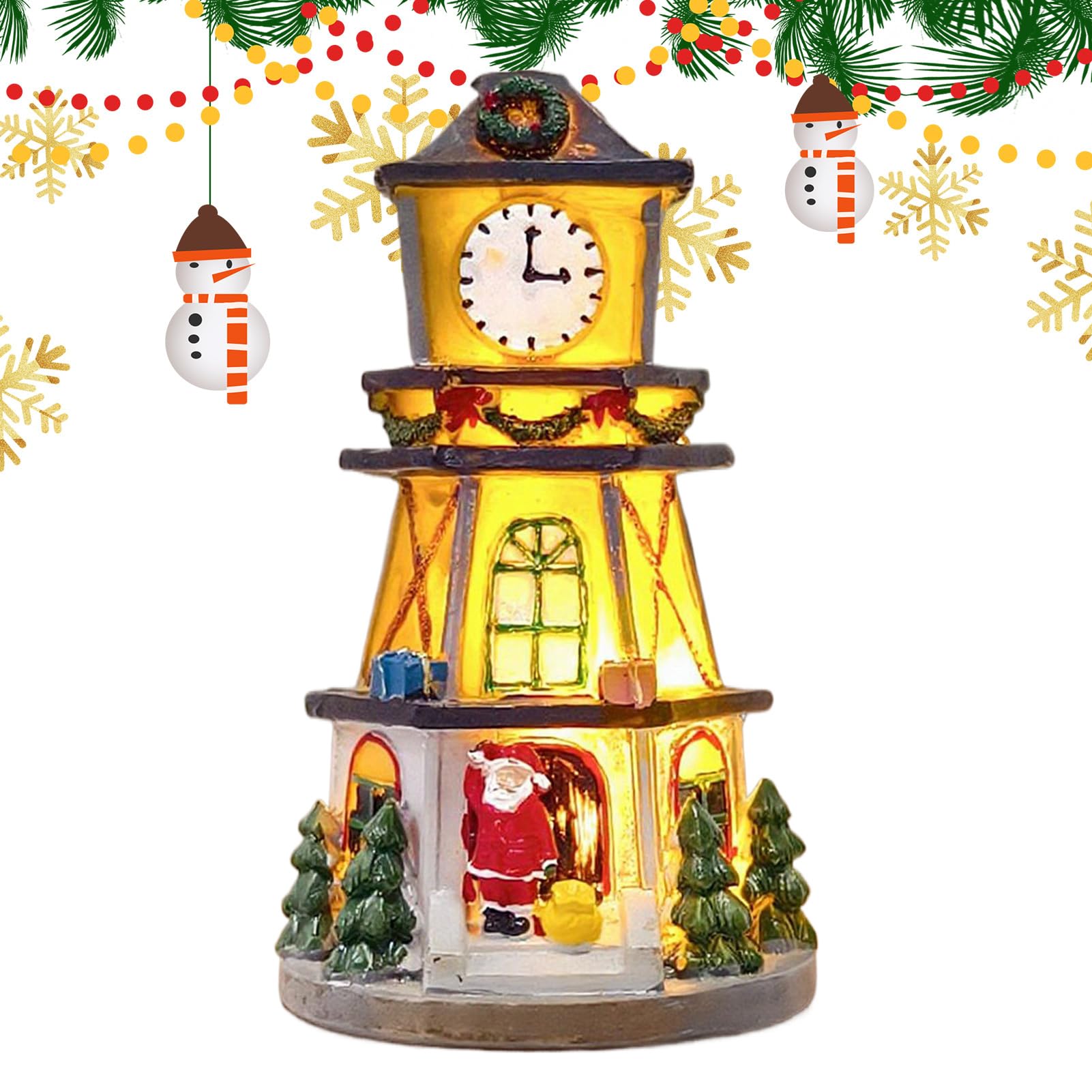 Torre del reloj de resina para pueblo de Navidad, el regalo decorativo ideal