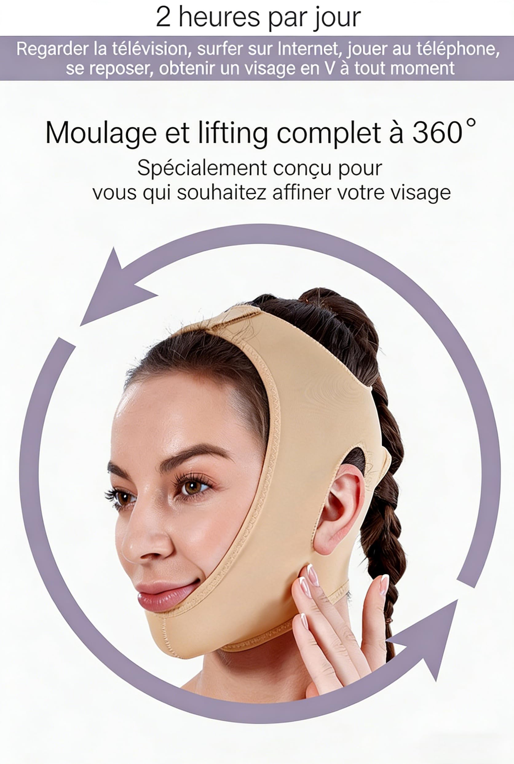 Gaine Visage-SweetLifty, Réutilisable Masque En Forme De V,Portable et Voyage (L,Beige)