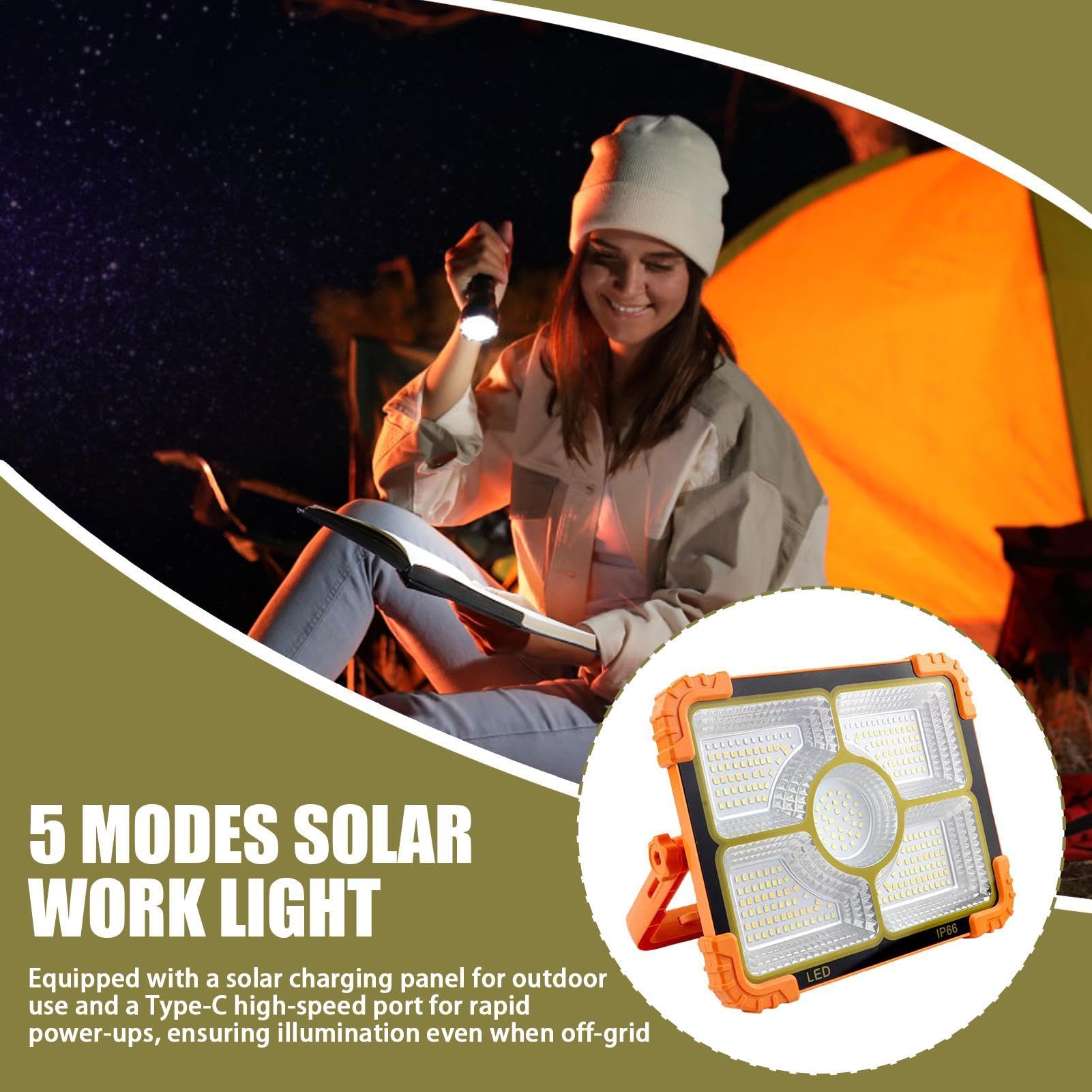 Luce Da Lavoro LED Ricaricabile Faretto Esterno Impermeabile, Lampada Terra | Lampada Da Lavoro Solare Luminosità Regolabile Impermeabile Per Cantiere Riparazione Auto Campeggio Soccorso
