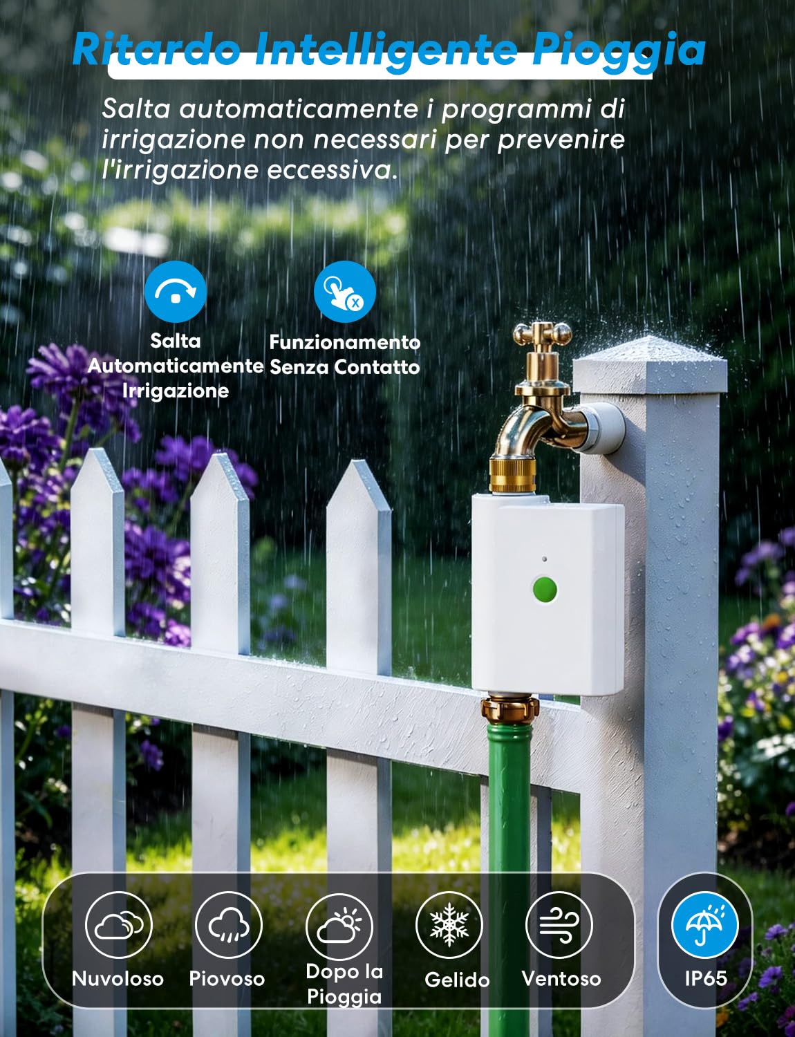 Meross Centralina Irrigazione WiFi MST100, Irrigazione Automatico & Controllo Remoto, Rinvio Pioggia & Monitoraggio Consumo Acqua, Compatibile con Apple HomeKit, Alexa e Google Home, Bianco, 2.4GHz