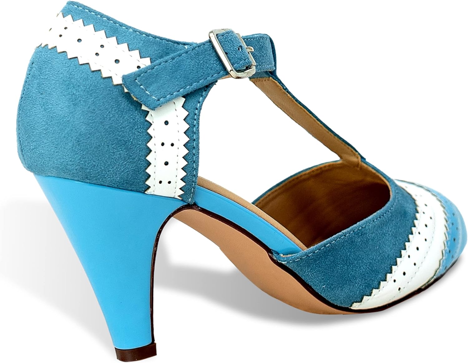 Women's Two Tones Wing Tips Retro Rockability 1950s Vintage T-Strap Pinup Style Pump Flapper - Image 4