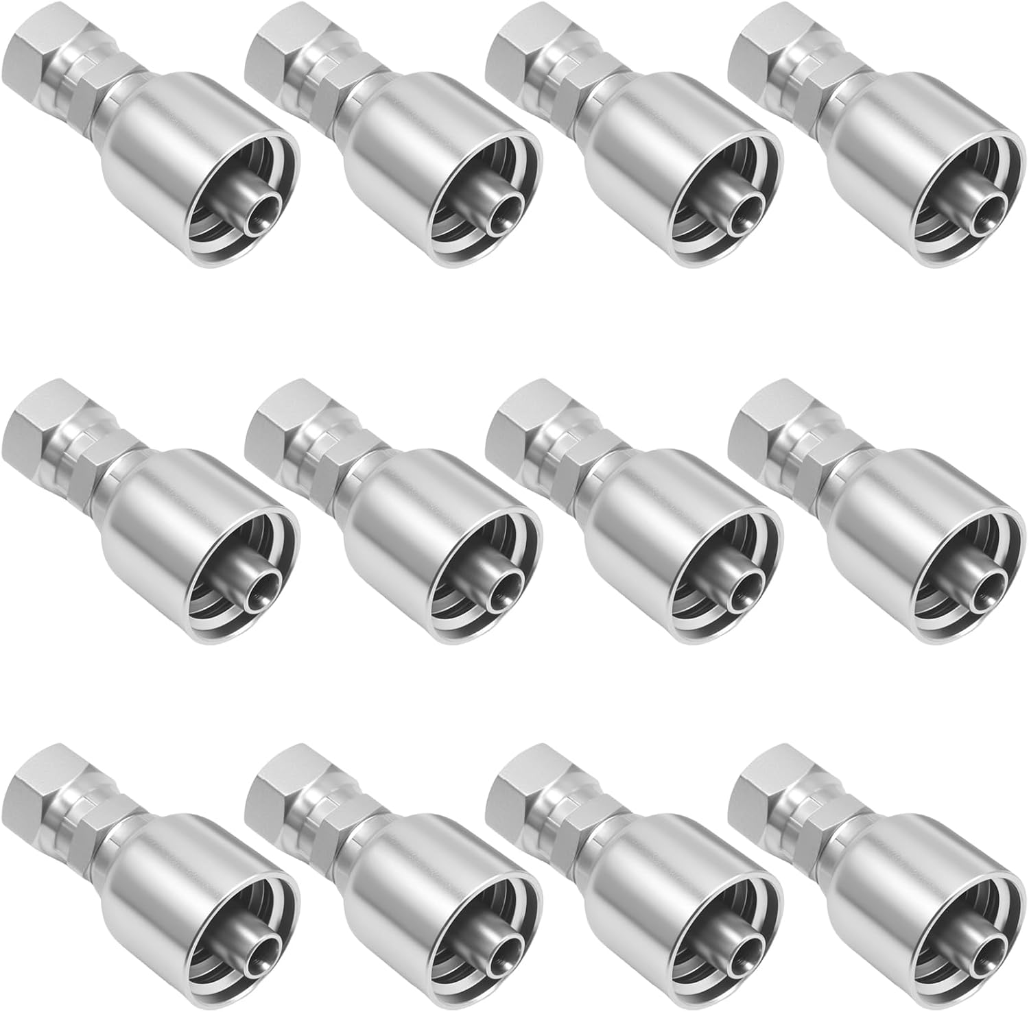 12 Pack 3/8" Hose x 3/8" JIC 37° Hydraulic Fittings, Female Swivel Crimp Coupling with Zinc/Chrome Plating, for Hydraulic Systems Construction Agricultural Equipment