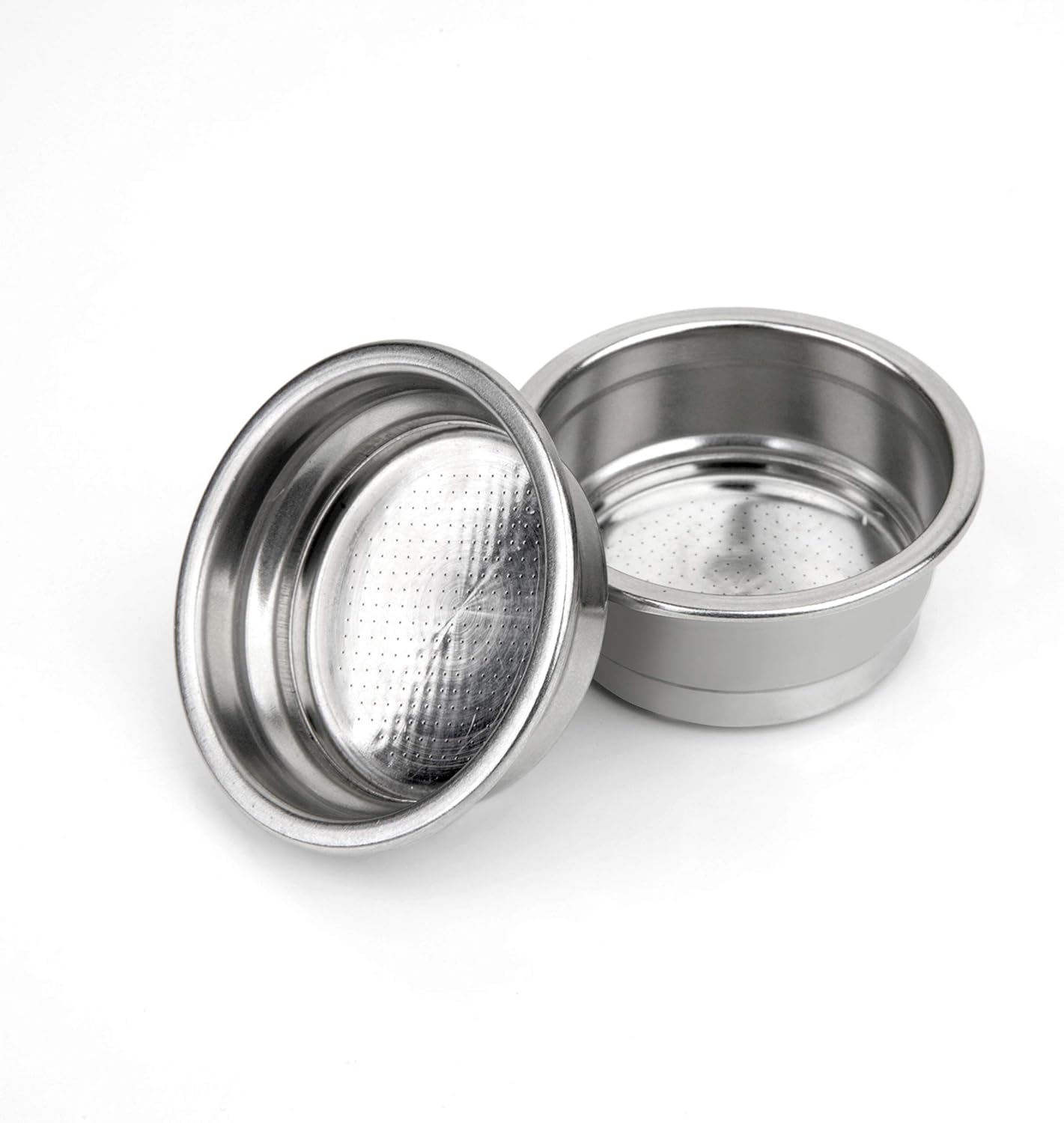 Two different filter baskets for the BLACK+DECKER BXCO1200E Espresso Machine.