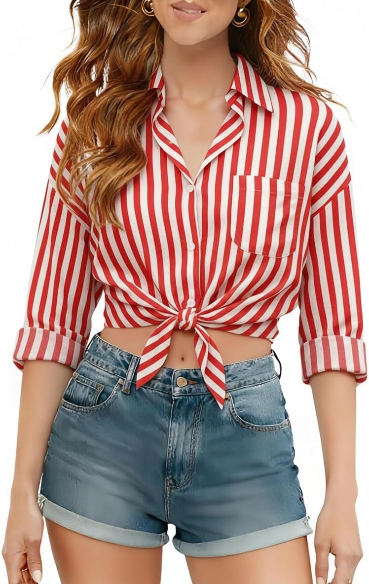 Button Down Shirts for Women Striped Long Sleeve Wrinkle Resistant Blouses Super Soft Collared Business Casual Tops - Image 7
