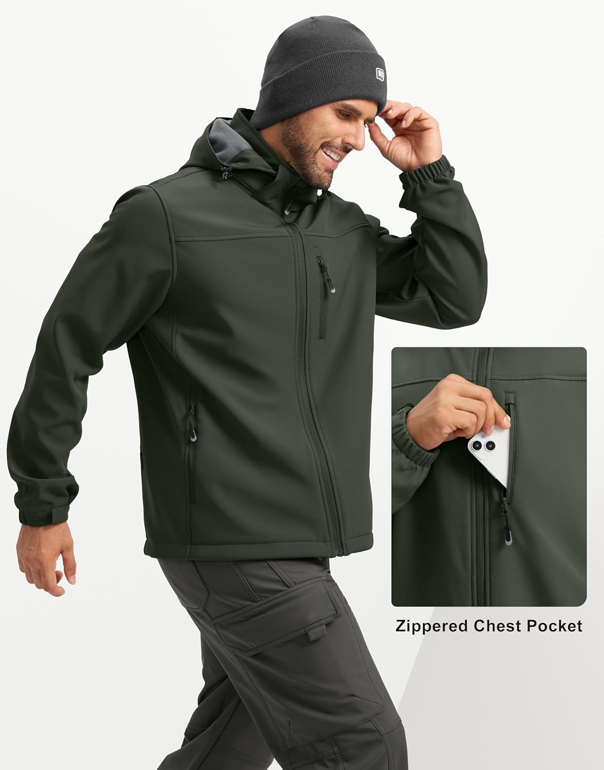 Pudolla Men's Softshell Jacket Fleece Lined Water Resistant Hooded Winter Coats for Men Outdoor Work Hiking with Pockets - Image 4