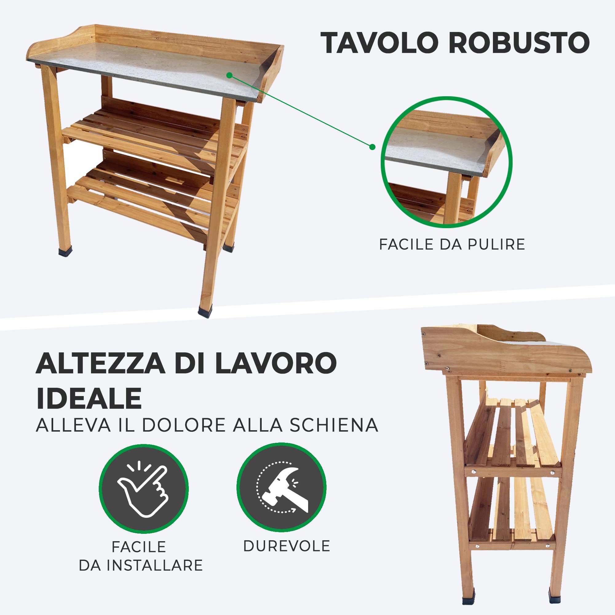 MaxxGarden - Tavolo per piante, 80 x 40 x 86 cm, in legno con ripiano di lavoro