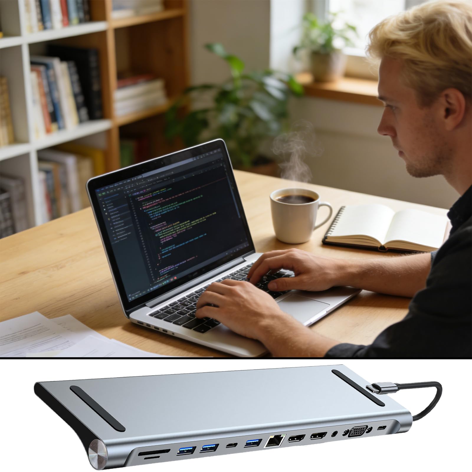 Alluminio USB C Dock 12 in 1 Adattatore Multiport 4K HDTV per Dock USB C in Alluminio Dock