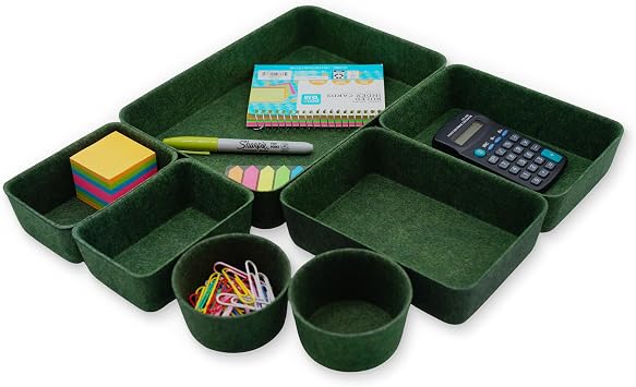 Welaxy Felt Desk Drawer Organizer Tray 7pc Storage Bin Minimal Forest Green