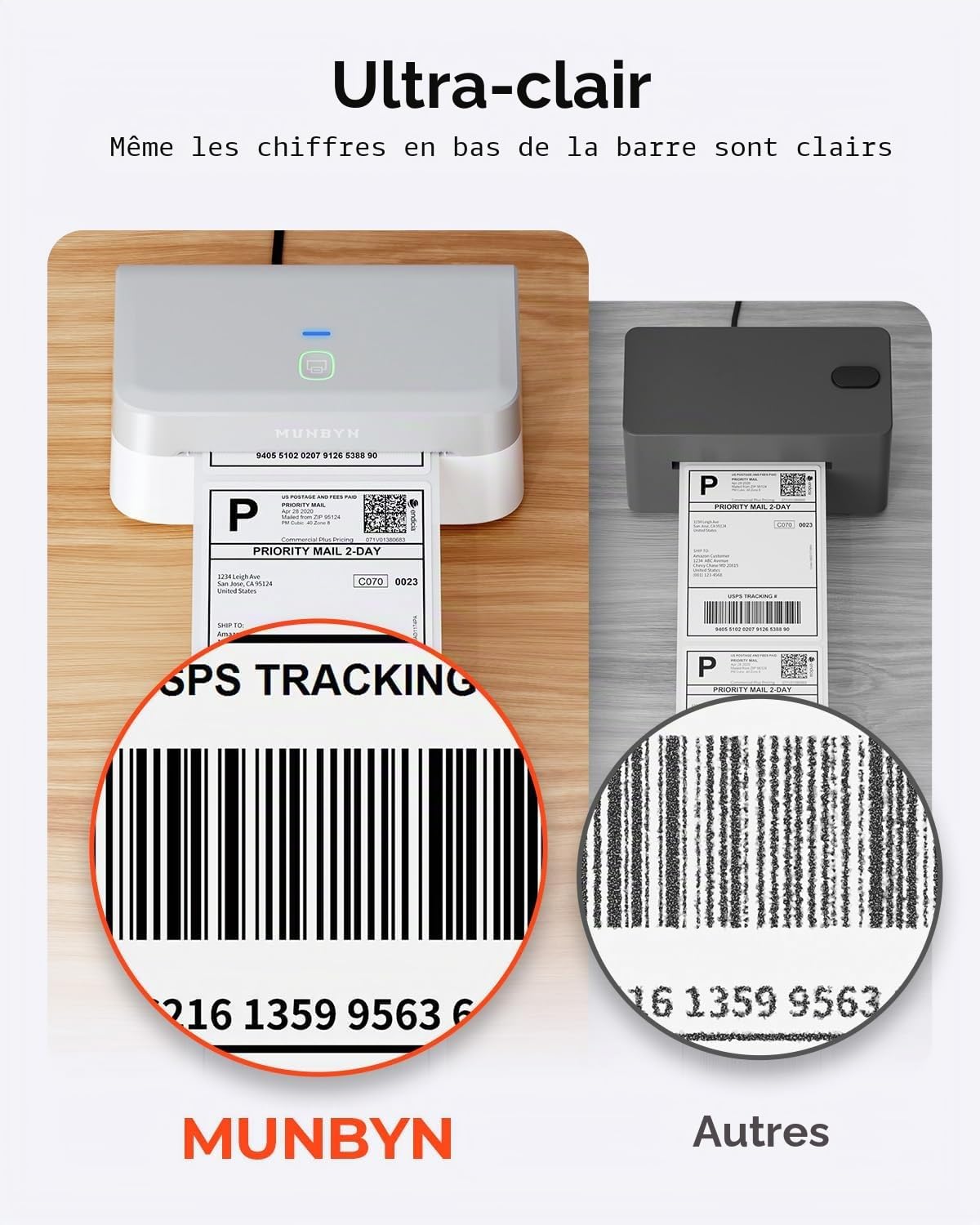MUNBYN RW403B Imprimante Thermique Bluetooth + Lot de 220 Etiquette Thermique d'expédition 4XL