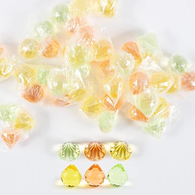 INNA-Glas Acrylic decorative stones pendant LUVANA, diamond ball, 48 pieces, yellow-orange-green, 4cm - Crystal pearls/Decorative crystals