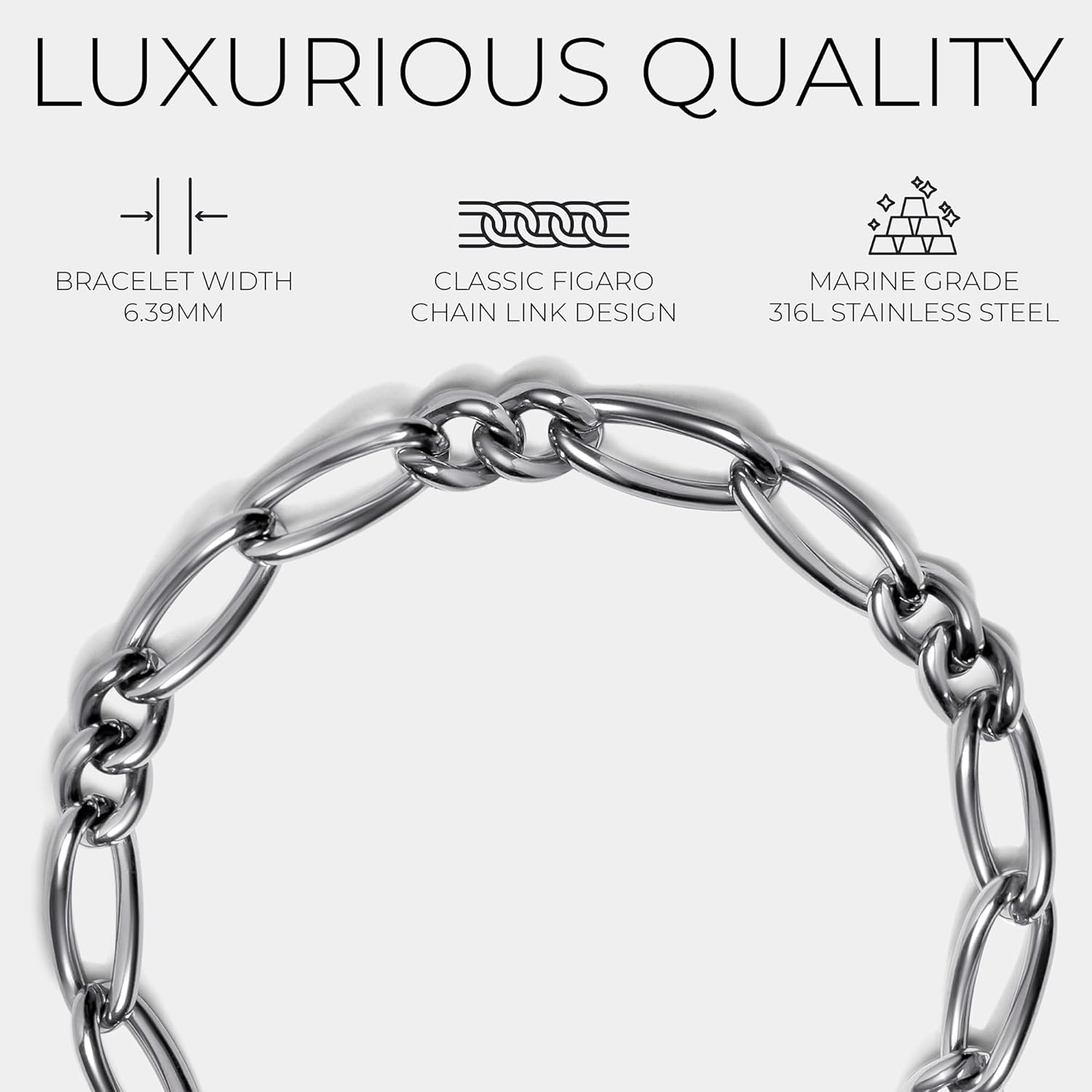 Elegatto Premium Inteletto Figaro Chain Bracelet for Men | Pure 316L Stainless Steel Weaves | Men’s Designer Jewelry Bracelets