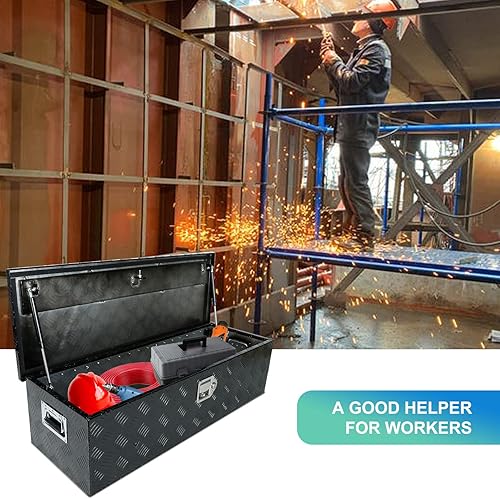 Miniatura 9 de Caja de herramientas con rayas plateadas de aluminio para plataforma de camioneta, caravana, remolque, organizador de almacenamiento con asas