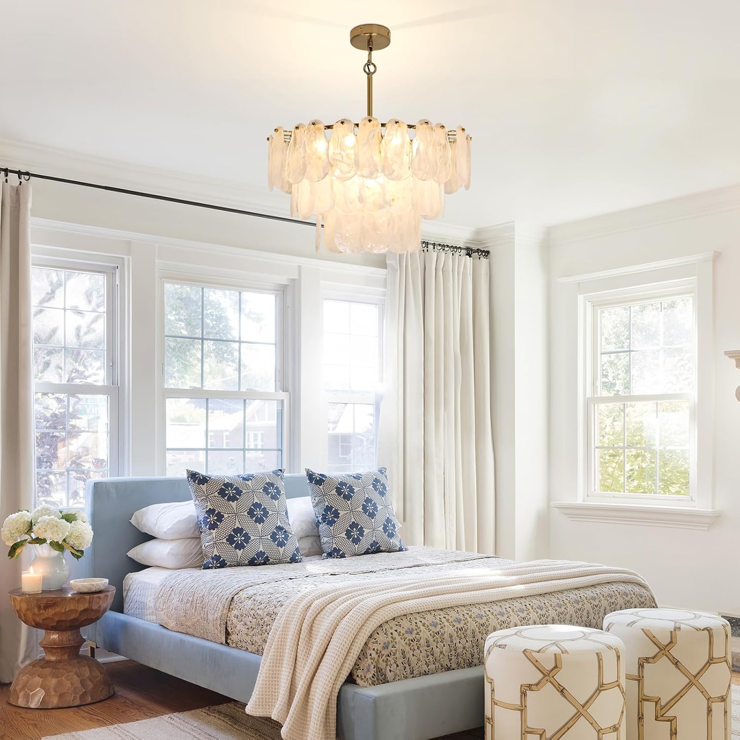 Modern Gold Glass Chandeliers, 23.6" Luxury Cloud Pendant Light Fixture, 3-Layer Round Ceiling Hanging Light Fixture for Bedroom Dining Room Kitchen Island Living Room Entryway Bar Farmhouse 9-Light